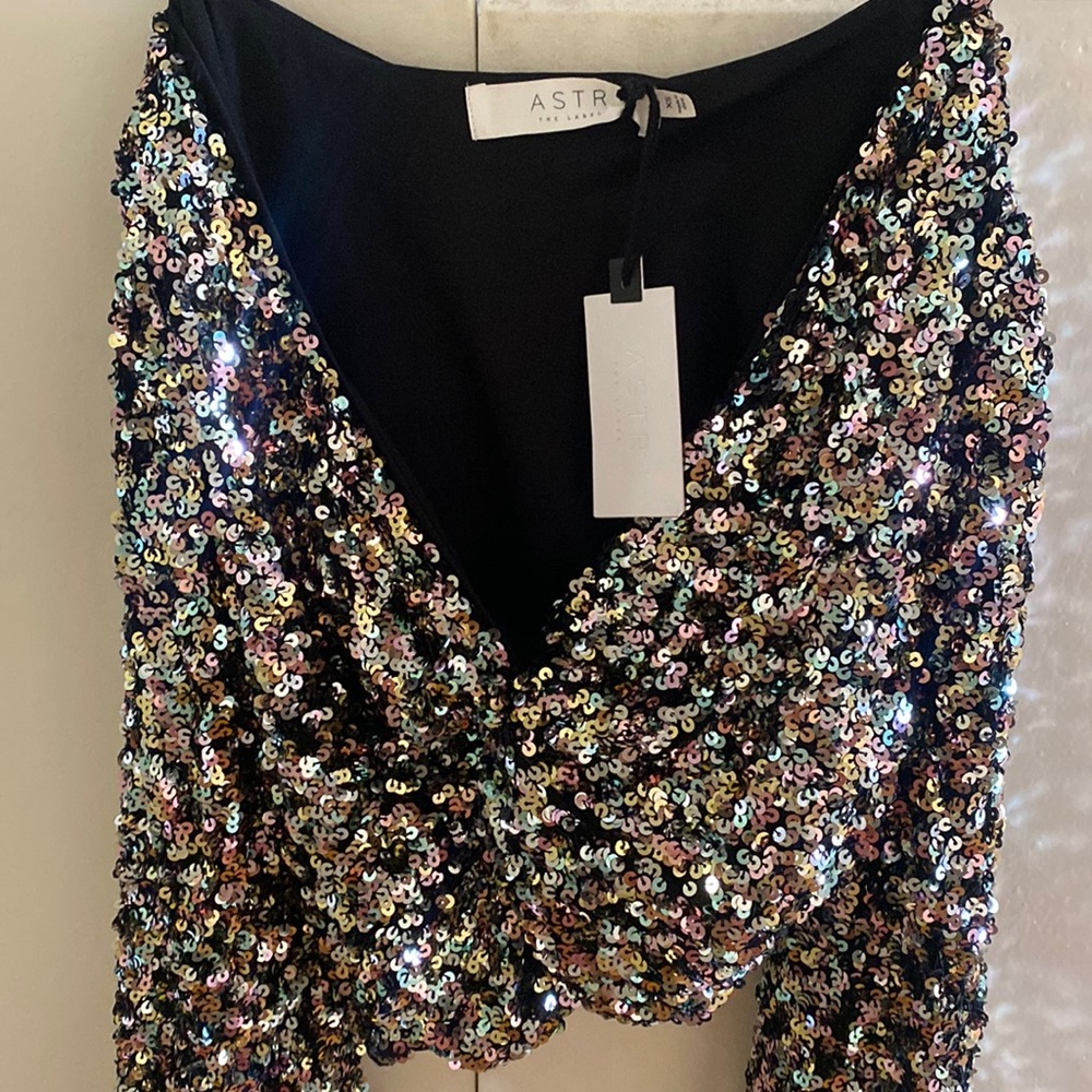 Cropped ASTR sequin long sleeve shirt